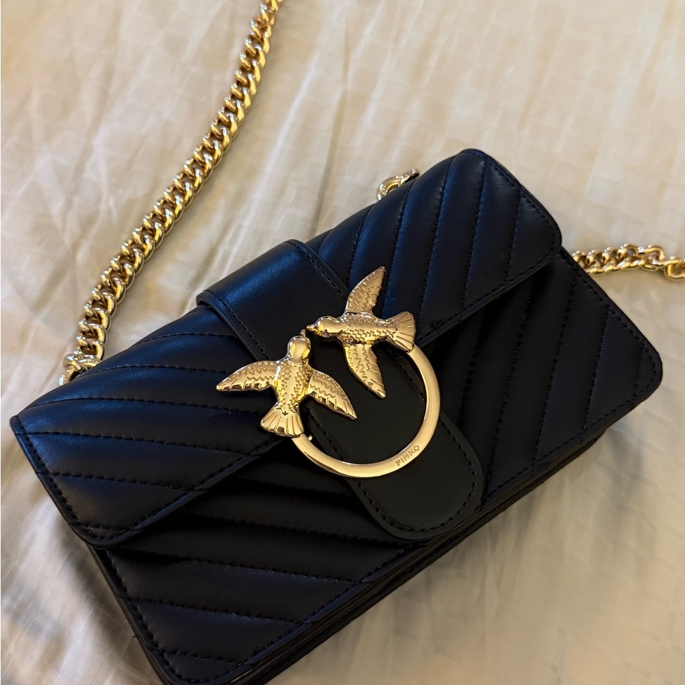 Pinko Love Bag in Black Quilted Leather 25cm W